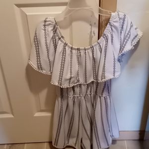 White romper and blue and white short dress